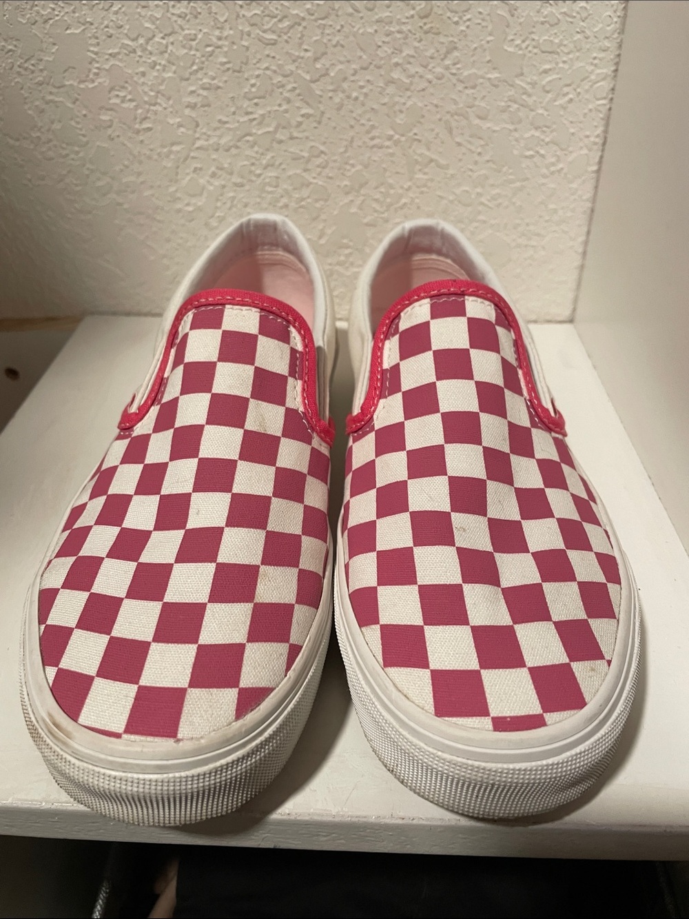 Women’s Vans Slip-On Sneakers in Pink and White Checkerboard